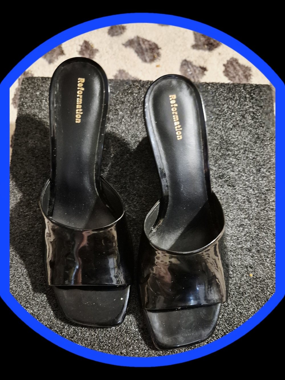 Reformation Women's Marina Black Patent Leather Block Heel - Mules/Slides